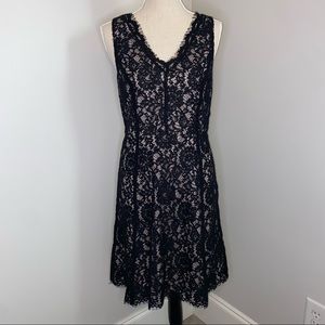 LOFT NEW black lace overlay sleeveless fit & flare dress V neck size 8